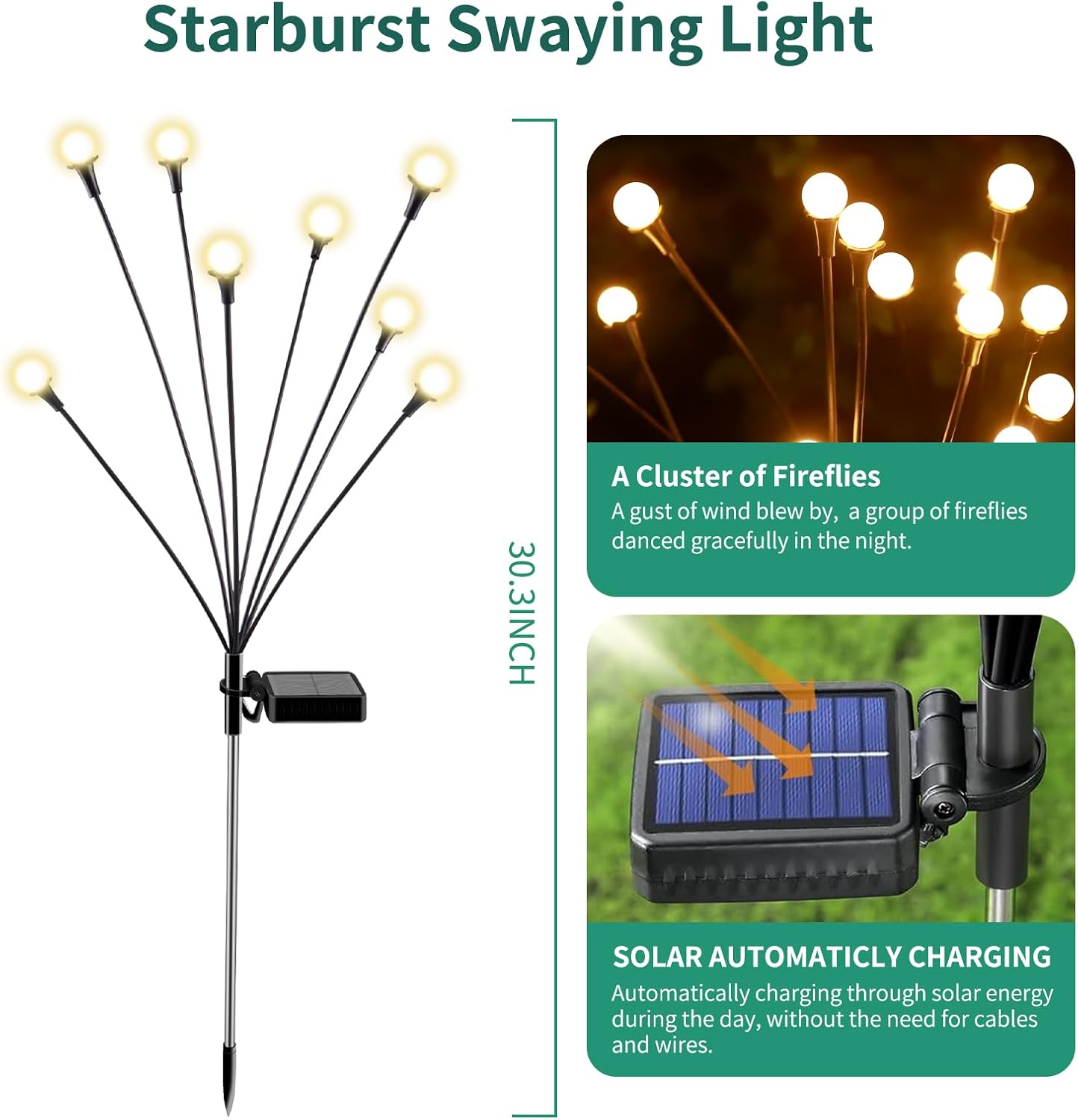 10 Pack Solar Garden Lights, 80 LED, Firefly Style, Waterproof