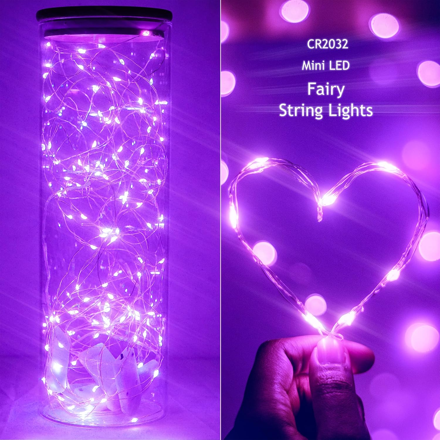15 Pack Purple Fairy Lights, 20 LED Each, 6.6 ft, Battery, Waterproof