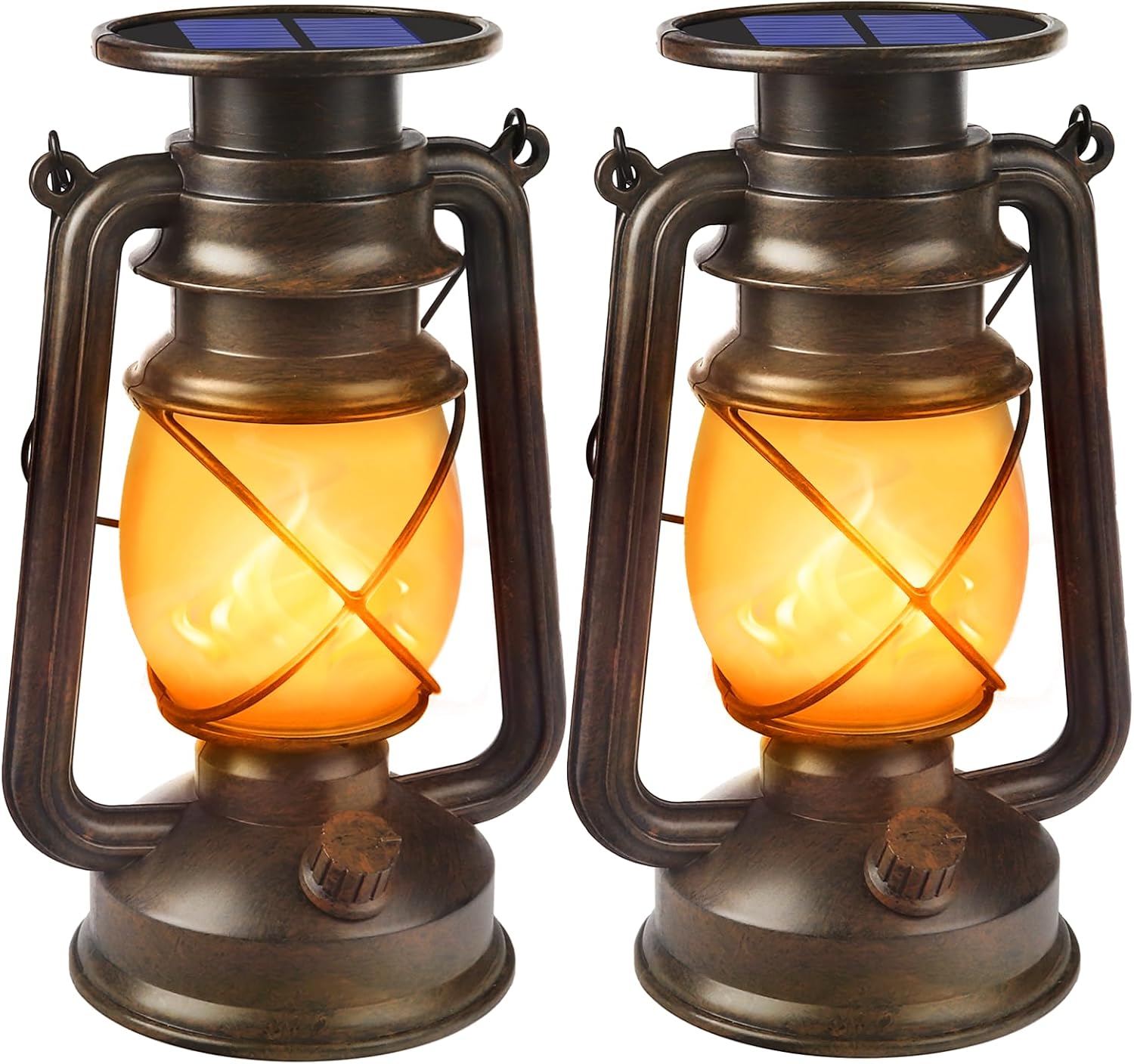 2 Pack Solar Lanterns, Flickering Flame, Waterproof Hanging Lights
