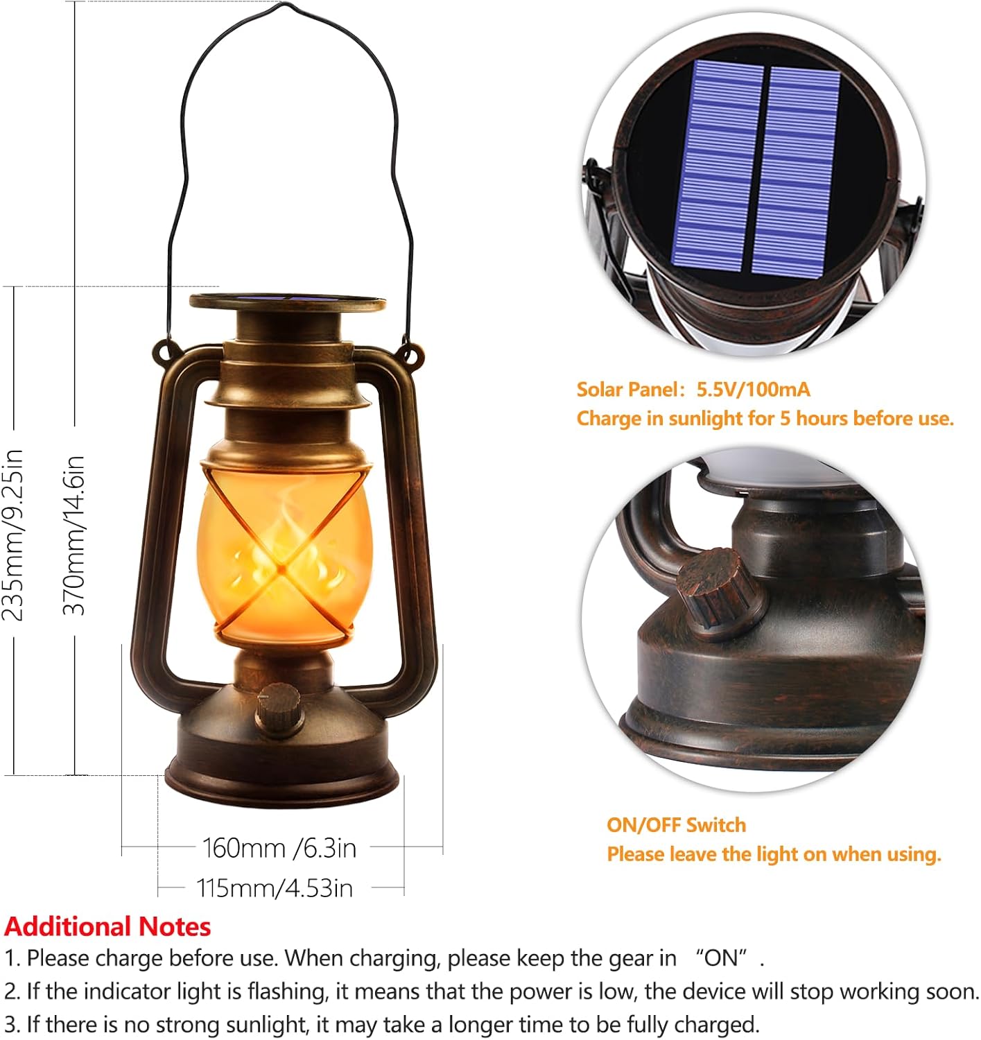 2 Pack Solar Lanterns, Flickering Flame, Waterproof Hanging Lights