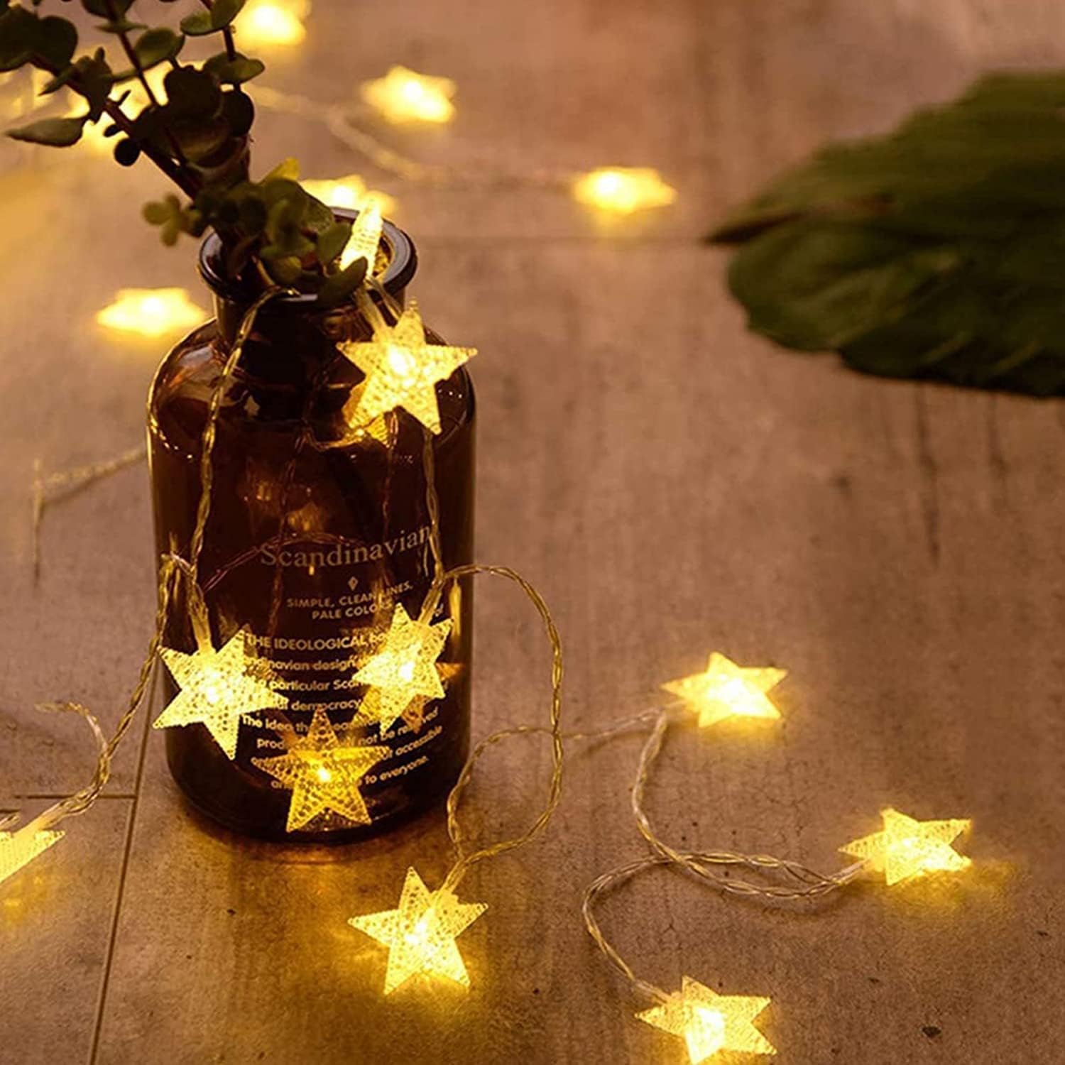 20 LED Star Fairy Lights 10 ft, Battery Operated, Warm White