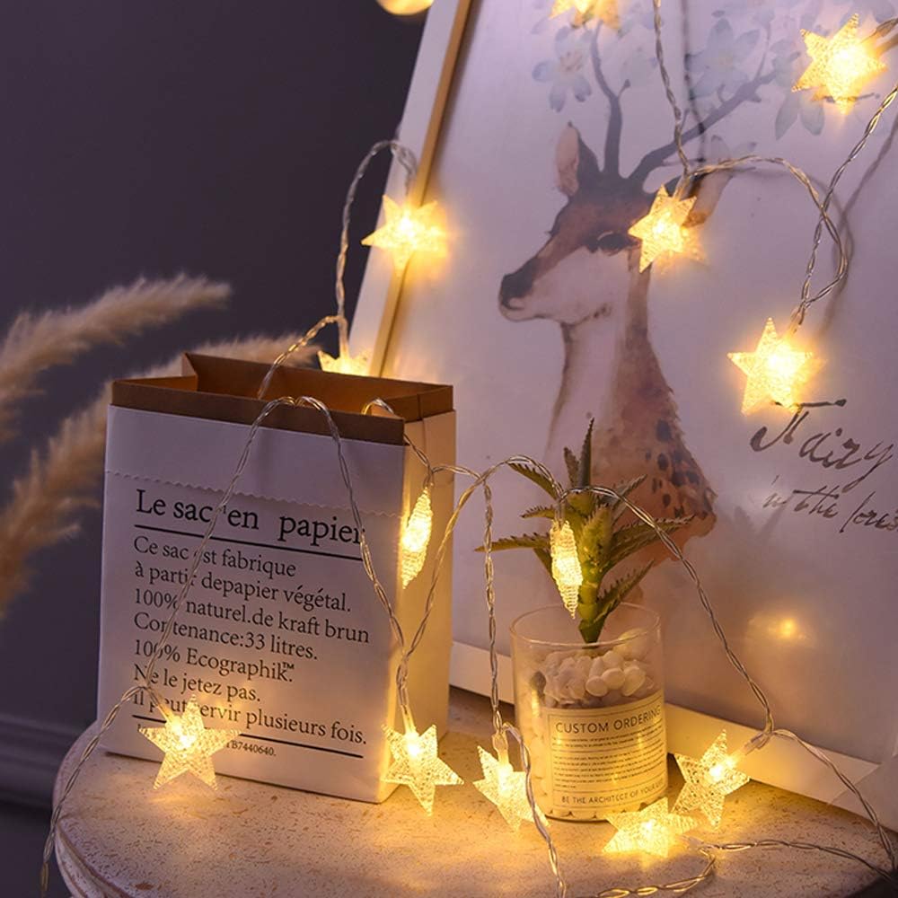 20 LED Star Fairy Lights 10 ft, Battery Operated, Warm White
