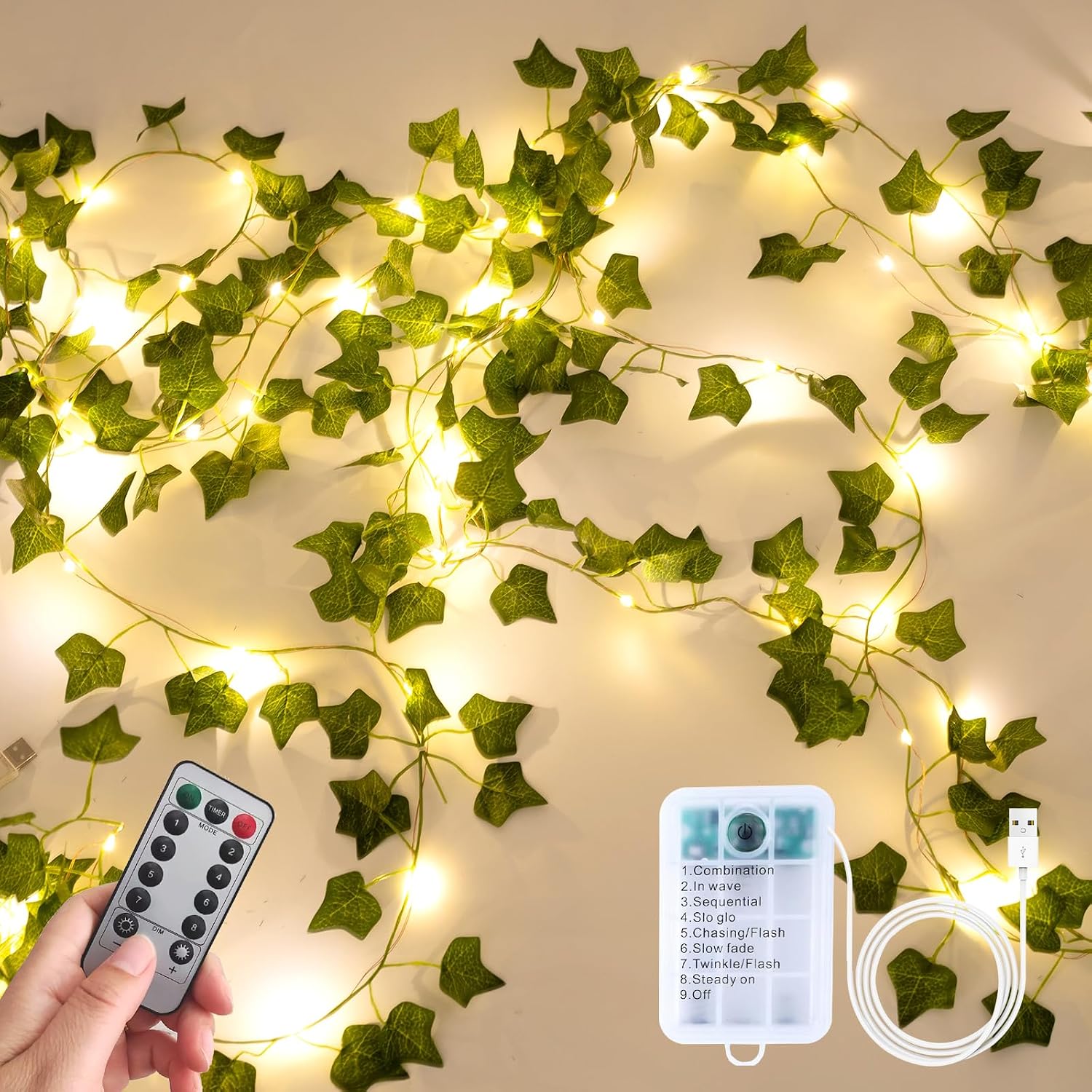 Artificial Ivy Garland with Fairy Lights, 33 ft, 100 LED
