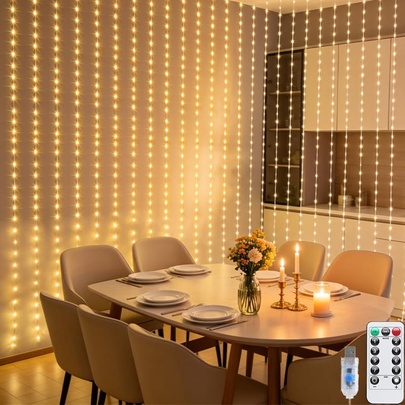 Curtain Fairy Lights, 250 LED, Warm White USB with 8 Modes and Timer