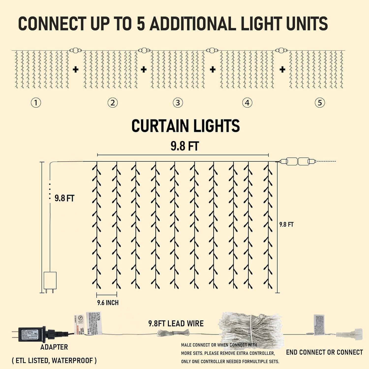 Curtain Lights, 300 LED, Plug In for Bedroom and Backdrop