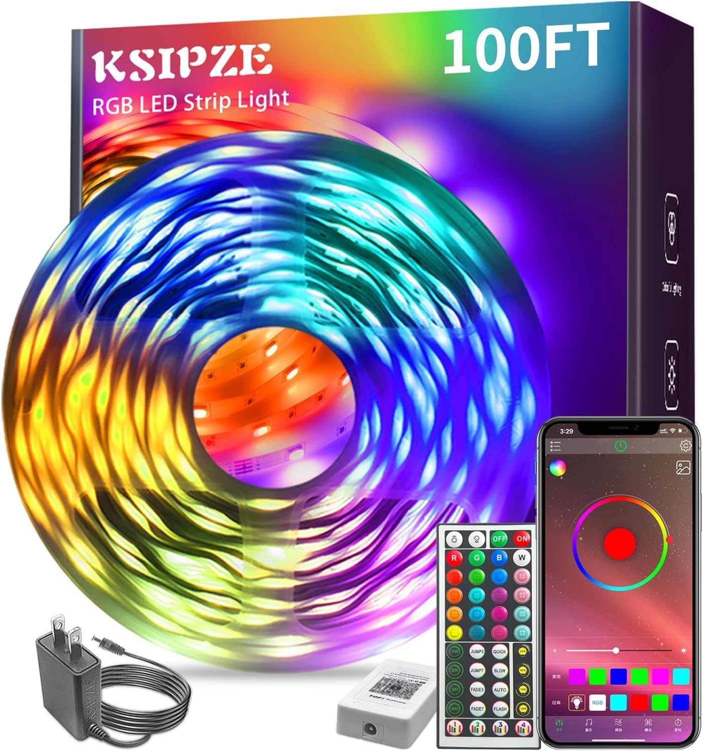 LED Strip Lights 100 ft, RGB Music Sync with App and Remote