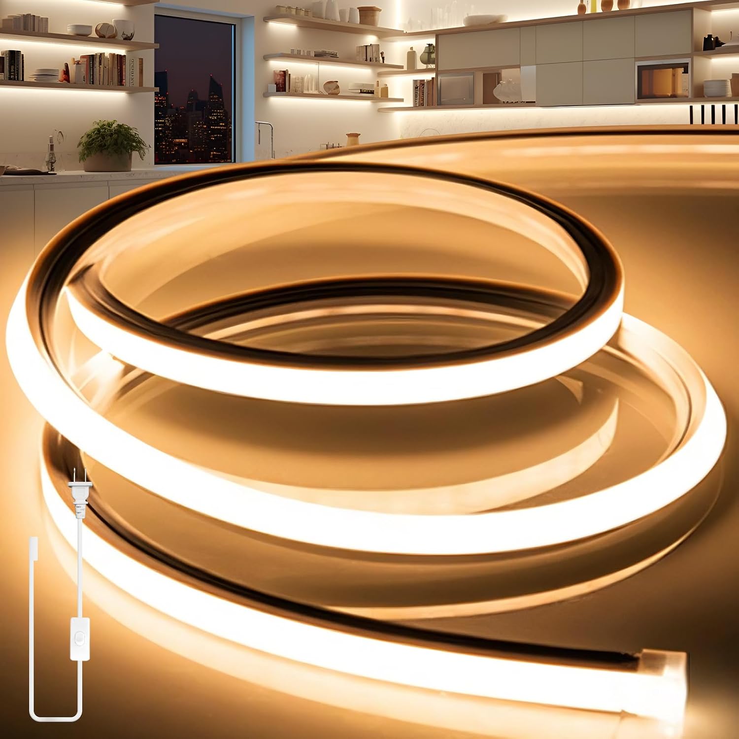 Neon Rope Light 9.8 ft, Warm White 3000K, Flexible Silicone, Outdoor