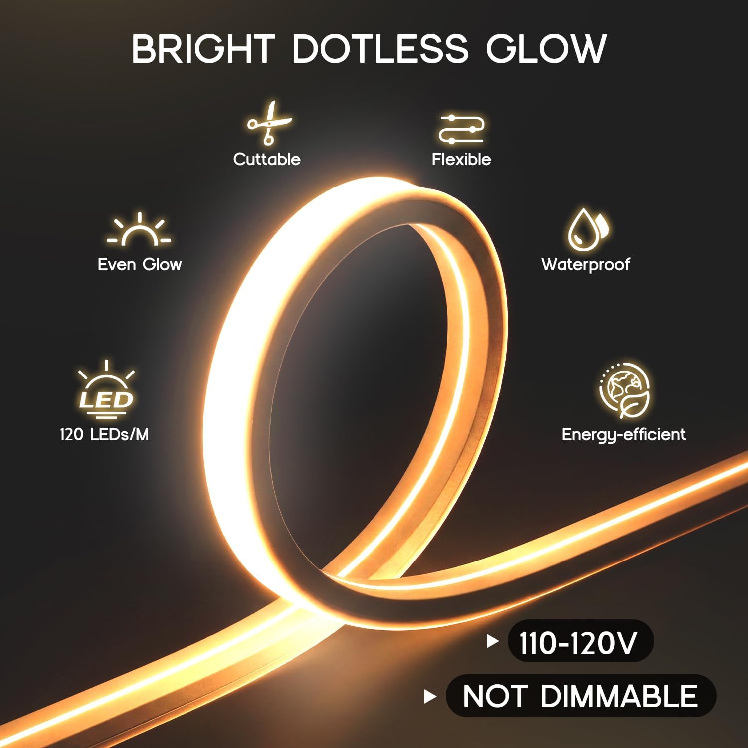 Neon Rope Light 9.8 ft, Warm White 3000K, Flexible Silicone, Outdoor