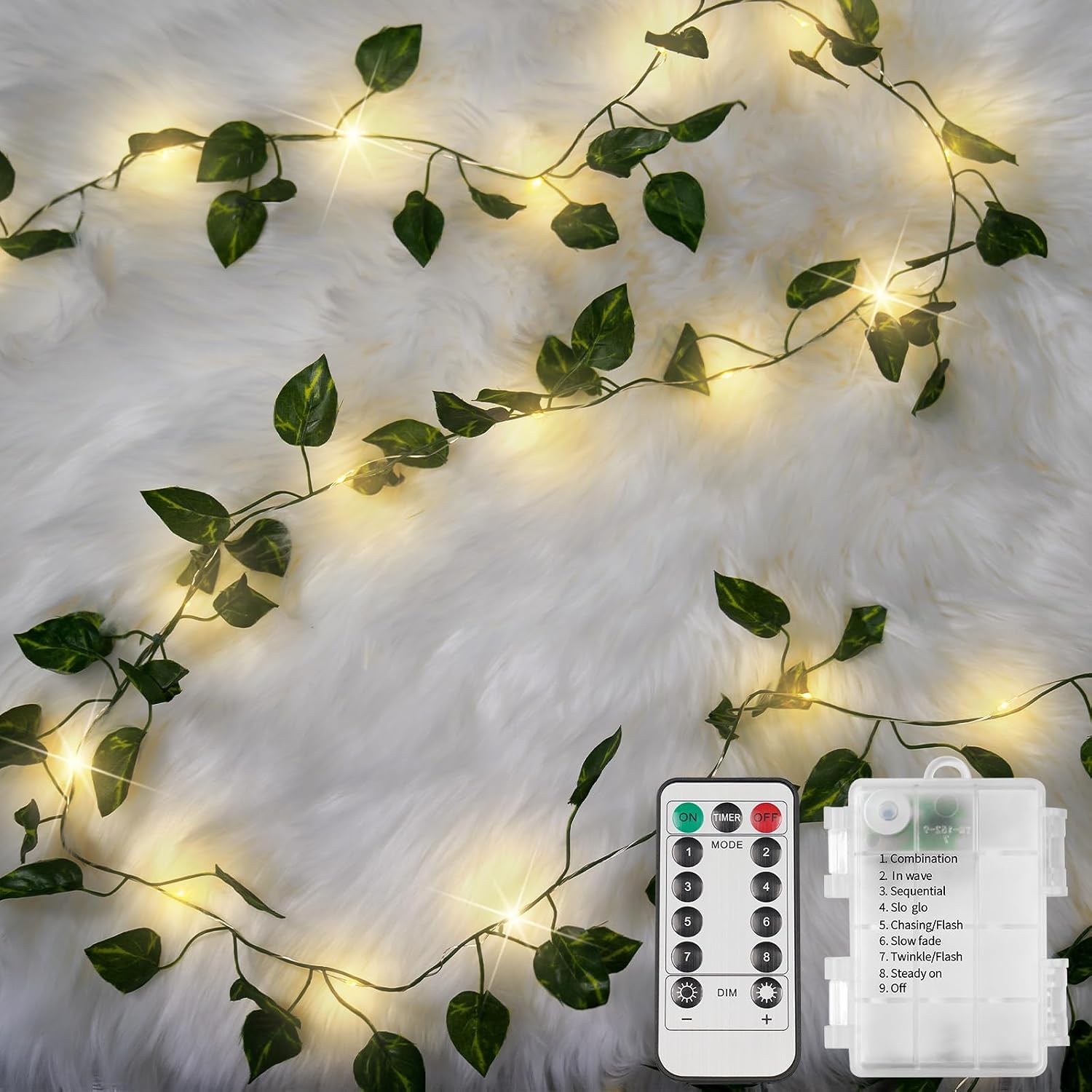 Pothos Vine Fairy Lights 33 ft, 100 LED, Battery with Remote