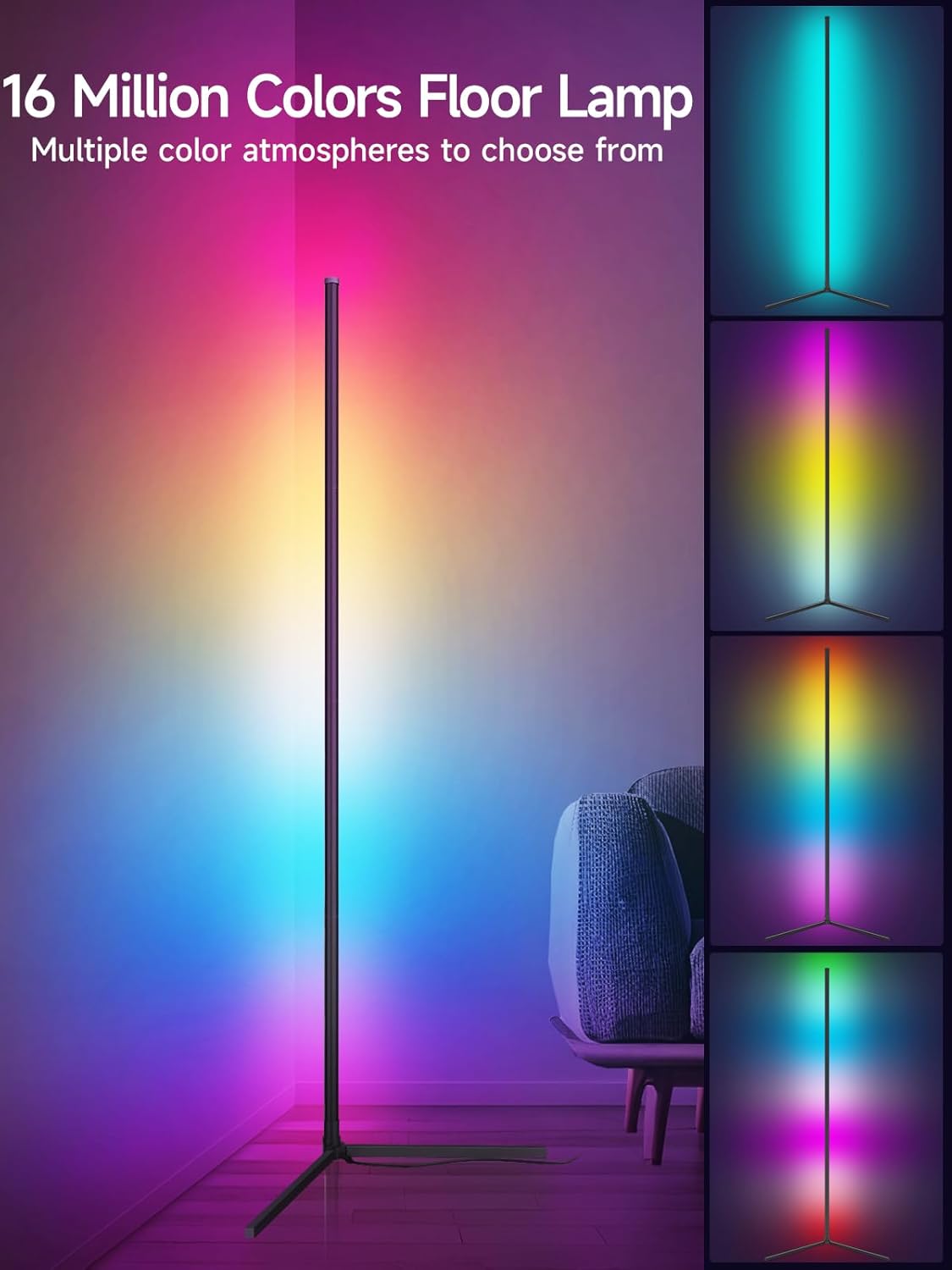 RGB Corner Floor Lamp with Music Sync, App and Remote Control