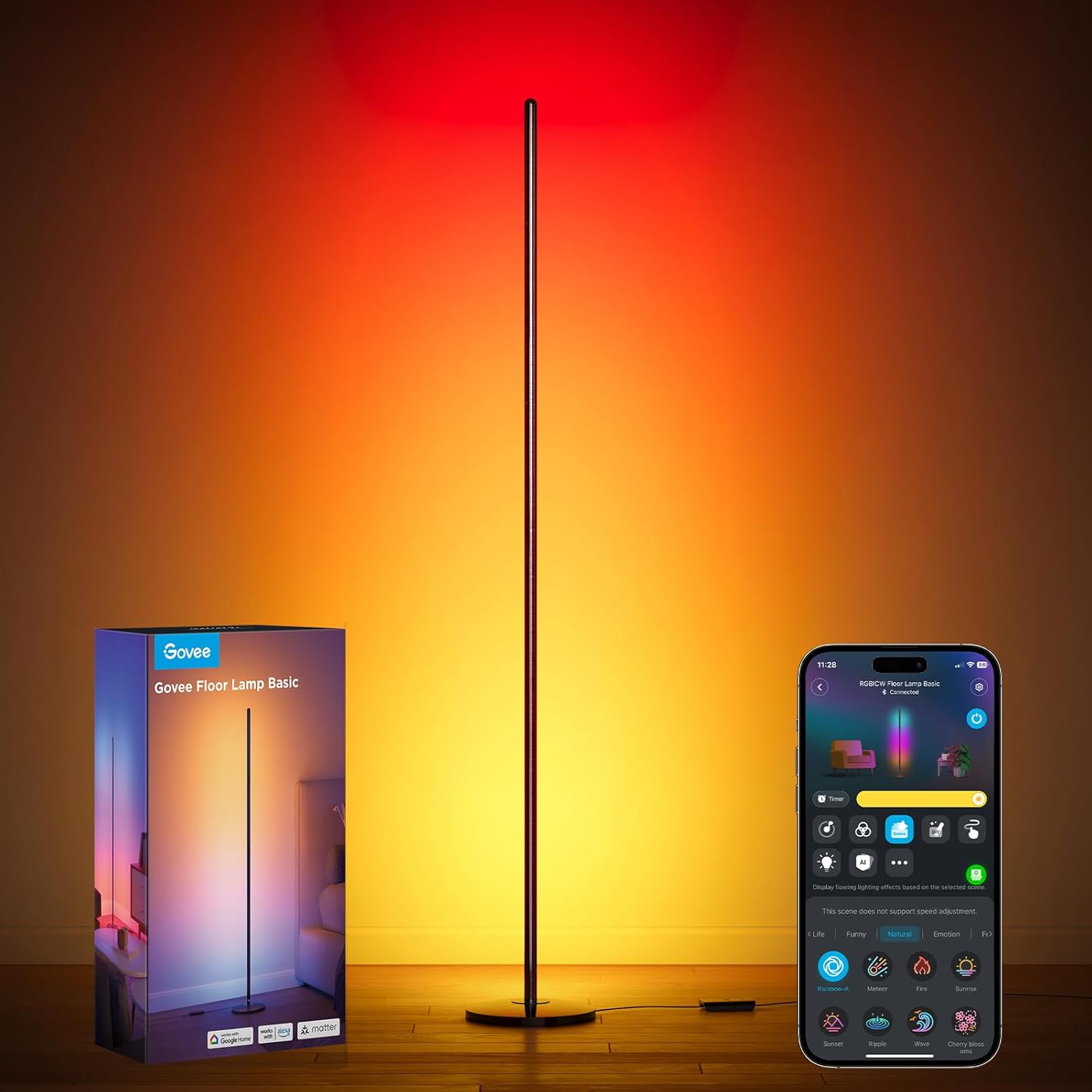 RGBIC LED Corner Floor Lamp, 1000 lm, Black