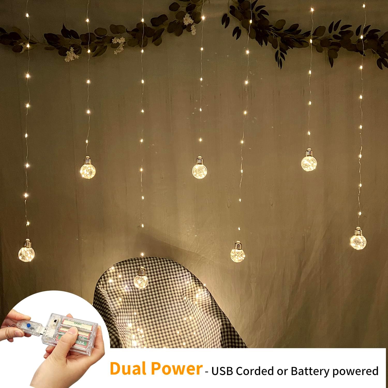 Wishing Ball Curtain String Lights 9.8 x 3.3 ft, USB or Battery
